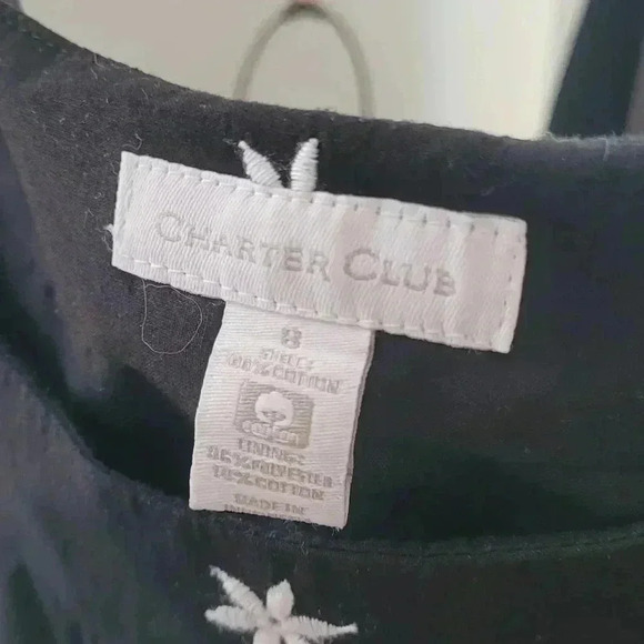 CHARTER CLUB 100% COTTON BLACK FLORAL EMBROIDERED A-LINE DRESS - Picture 8 of 8
